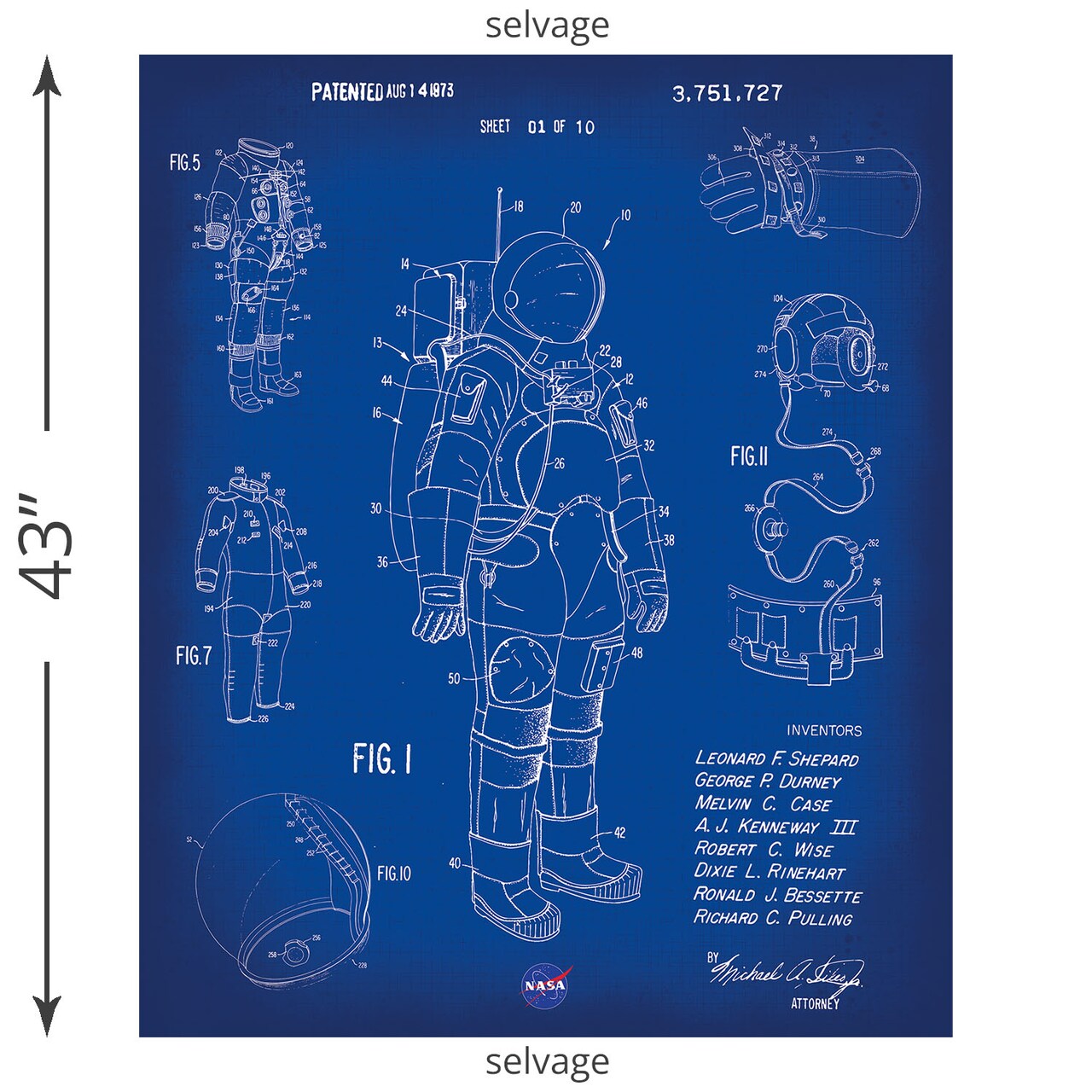 Spacesuit Panel in Blue (p15487-panel) | Outer Space by NASA | Riley Blake Designs | Riley Blake